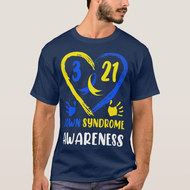 Nedsatt syndrom Medvetenhet Heart Blue Gult Färg T Shirt (Framsida)