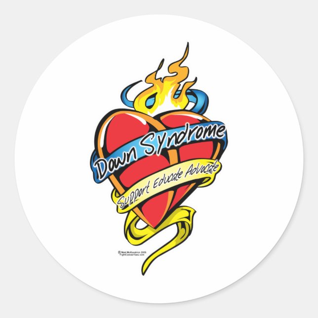 Nedsatt syndrom Tattoo Heart Runt Klistermärke (Framsida)