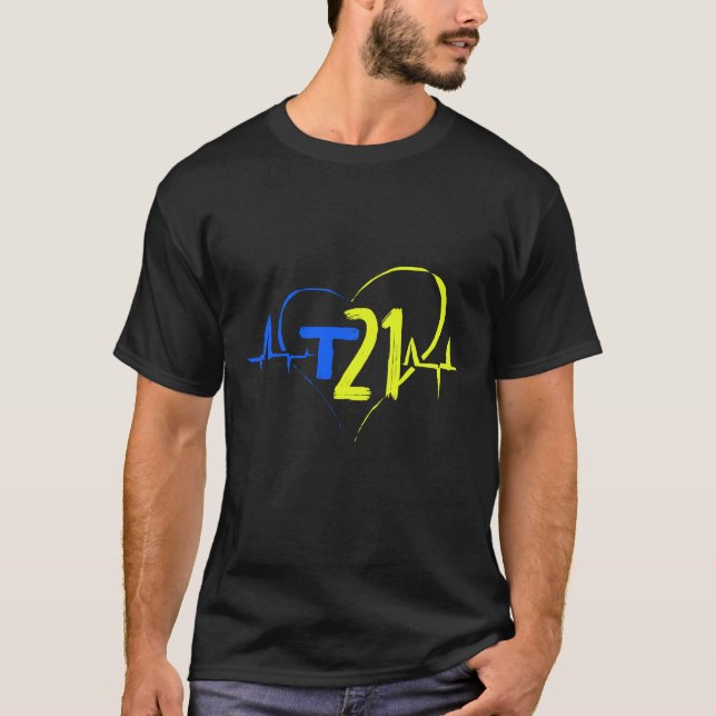 Nedsatt syndrom Trisomi 21 Heartslag Heartline T Shirt (Framsida)