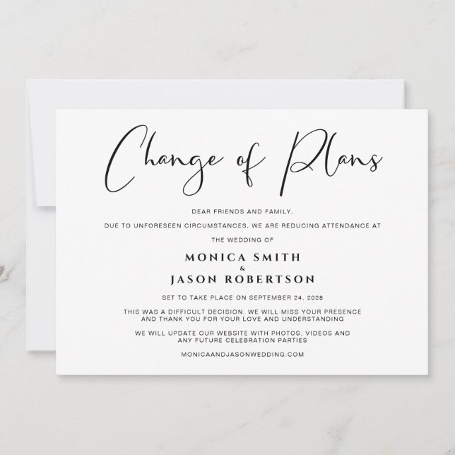 Nedskalad Bröllopsförändring Elegant Meddelande (Framsida)