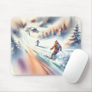 Nedströms Snö Skiers i vattenfärg Musmatta