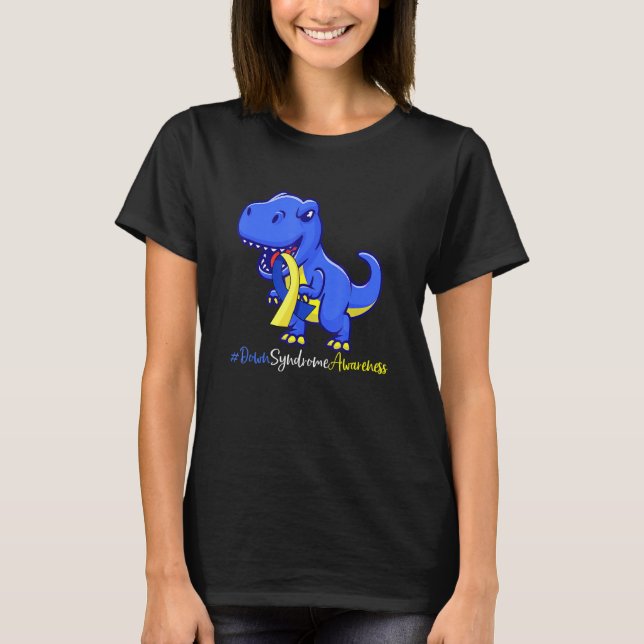 Nedsyndrom T Rex Dinosaur Boys Kids Trisomy T2 Shirt (Framsida)