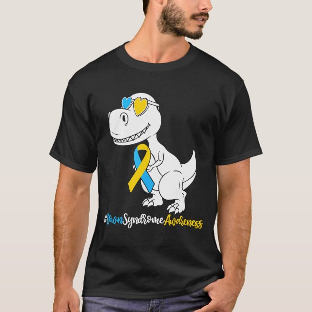 Nedsyndrom T Rex Dinosaur Boys Kids Trisomy T2 T Shirt (Framsida)