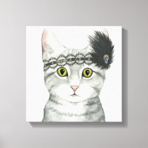 Nedton Cat Bejeweled med Snöre Canvastryck