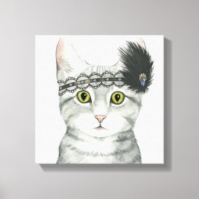 Nedton Cat | Bejeweled med Snöre Canvastryck (Framsida)