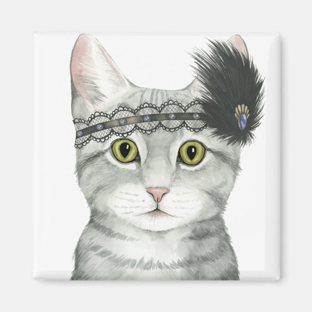 Nedton Cat | Bejeweled med Snöre Magnet (Framsidan)