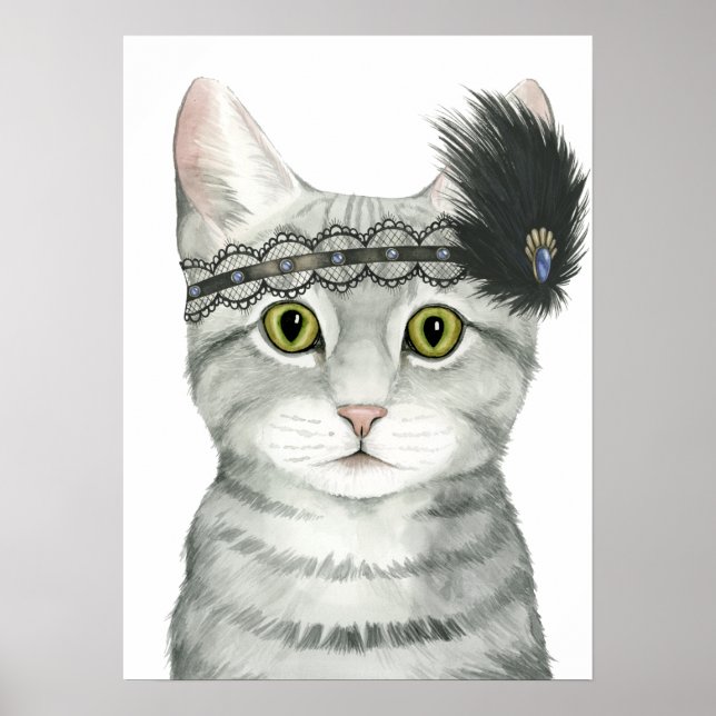 Nedton Cat | Bejeweled med Snöre Poster (Framsidan)