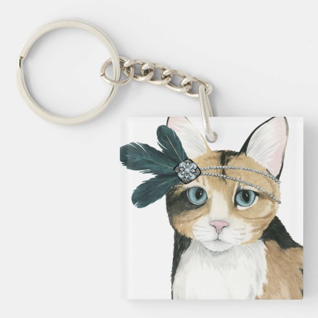 Nedton Cat | ejeweled med fjädrar (Framsidan)