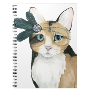 Nedton Cat   ejeweled med fjädrar Anteckningsbok