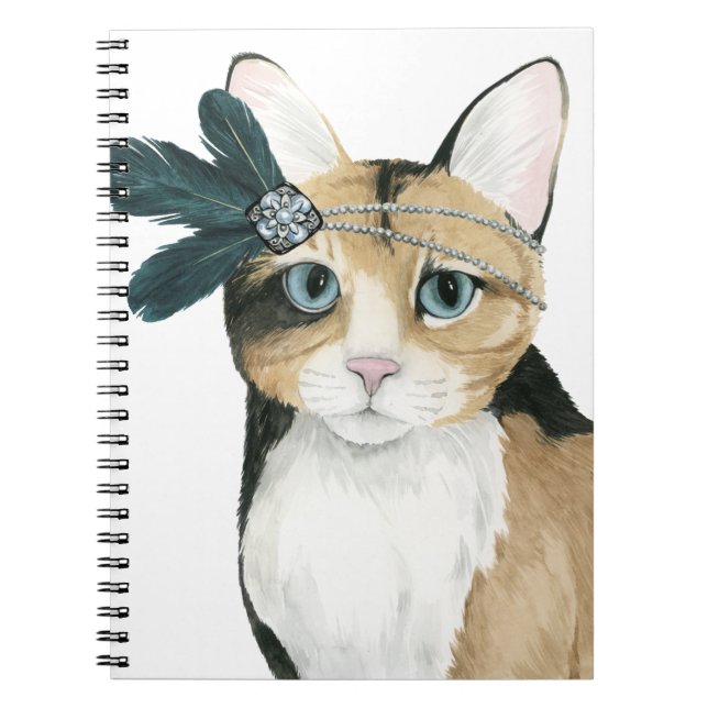 Nedton Cat | ejeweled med fjädrar Anteckningsbok (Framsidan)