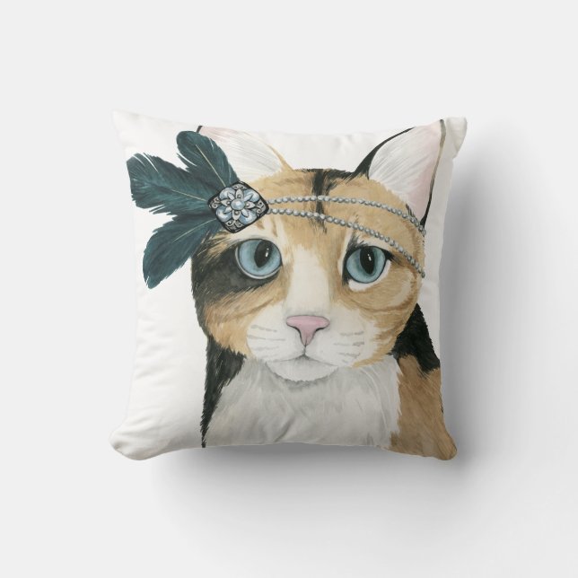 Nedton Cat | ejeweled med fjädrar Kudde (Framsida)