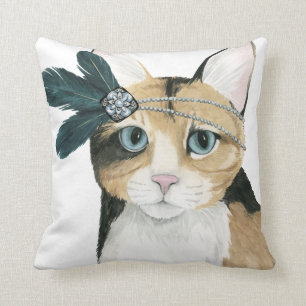 Nedton Cat ejeweled med fjädrar Kudde