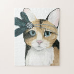 Nedton Cat | ejeweled med fjädrar Pussel<br><div class="desc">Den här vattenfärgsutskriften har en grått-katt som smycken har lagts till | Efter Grace Popp</div>