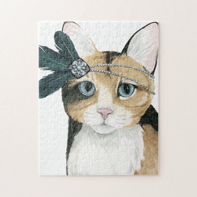 Nedton Cat | ejeweled med fjädrar Pussel (Vertikal)