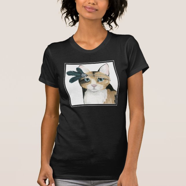 Nedton Cat | ejeweled med fjädrar T Shirt (Framsida)