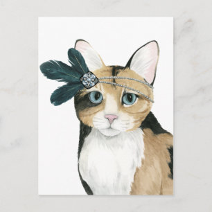 Nedton Cat   ejeweled med fjädrar Vykort