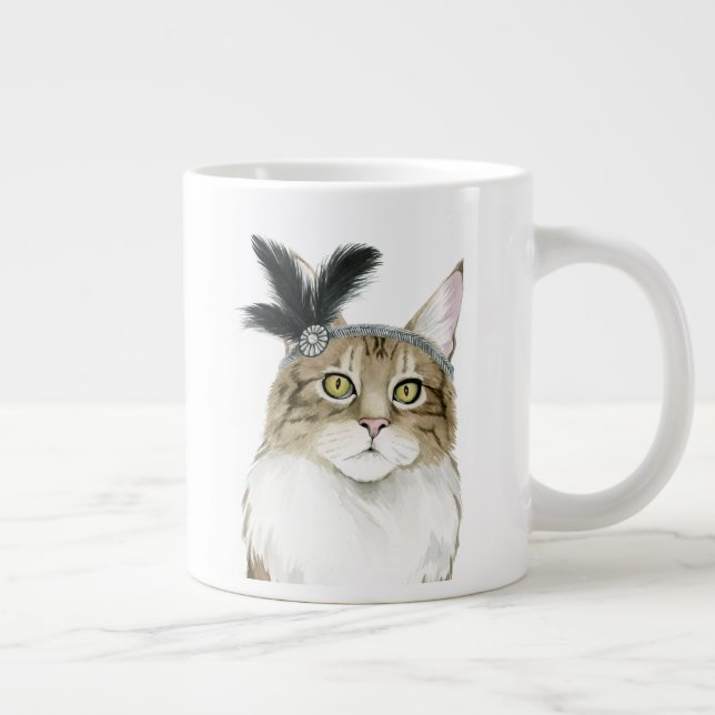 Nedton Cat | Tillagt med fjädrar Jumbo Mugg (Höger)