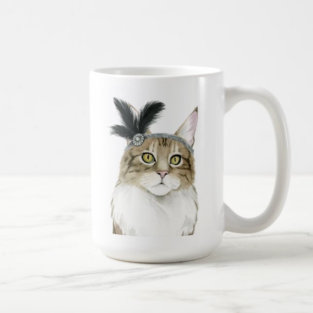 Nedton Cat | Tillagt med fjädrar Kaffemugg (Höger)