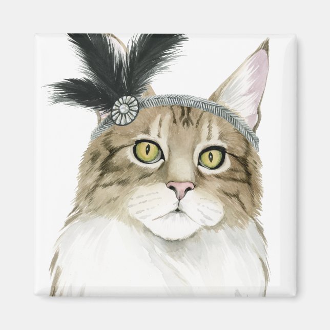 Nedton Cat | Tillagt med fjädrar Magnet (Framsidan)