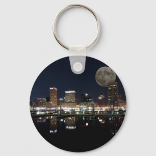 Nedtown Baltimore Maryland Night Skyline Måne Nyckelring