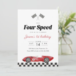 Need Four Speed 4th Birthday Vintage Race Car Inbjudningar