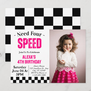 Need Four Speed Flicka 4-års Födelsedagsfest Foto Inbjudningar