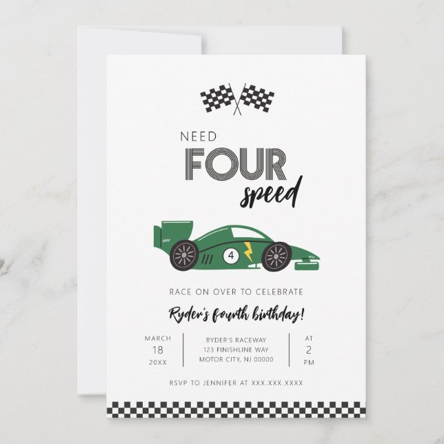Need Four Speed Racingbil Födelsedagsinbjudan Inbjudningar (Framsida)
