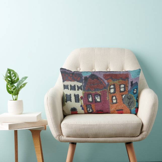 needle punc neighborhood design pillow/houses lumbarkudde (Stol)