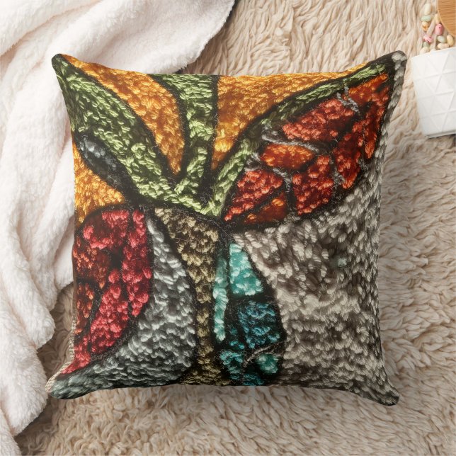 needle punch design abstract leaf and tree pillow kudde (Filt)