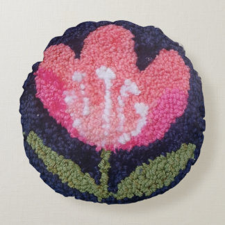 needle punch pink flower design pillow rund kudde