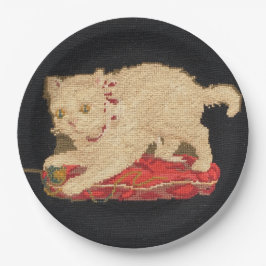Needlepoint Kattunge Papper Plate