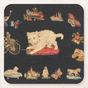 Needlepoint Kattunge Party Underlägg Papper Kvadrat