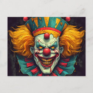 Nefarious Funhouse Clown Illustration Art Vykort