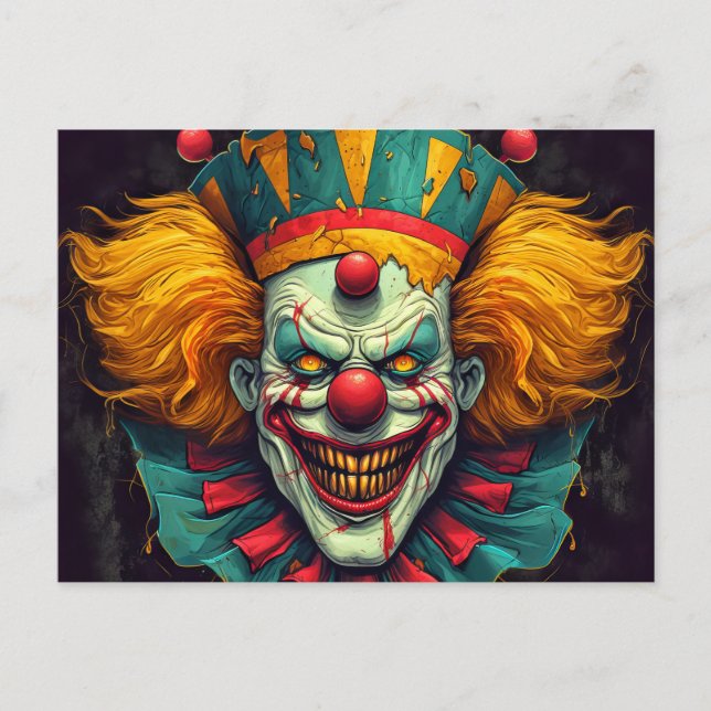 Nefarious Funhouse Clown Illustration Art Vykort (Framsida)