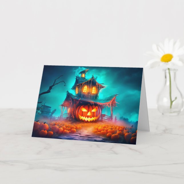 Nefarious Glowing Pumpkin & Haunted House Kort (Liten växt)
