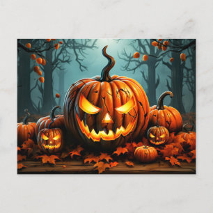 Nefarious Glowing Pumpkin in Forest Vykort