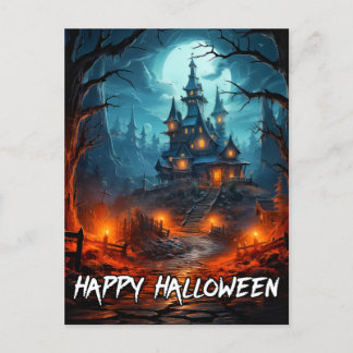 Nefarious Spooky Haunted House Halloween Vykort