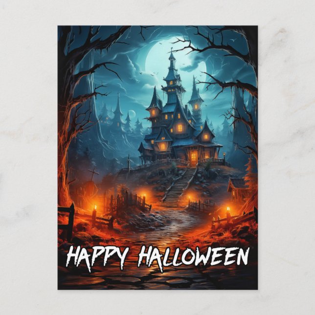 Nefarious Spooky Haunted House Halloween Vykort (Framsida)