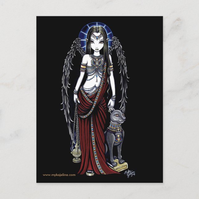 Nefertari Egyptian Bastet Goddess Angel Postcard Vykort (Framsida)