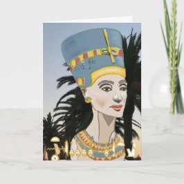 Nefertiti Colorful Porträtt och Handflatan Träd Kort