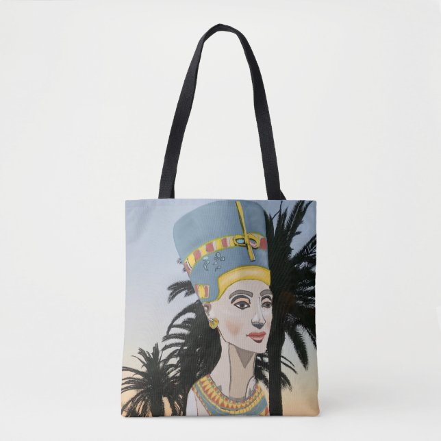 Nefertiti Colorful Porträtt och Handflatan Träd Tygkasse (Framsida)