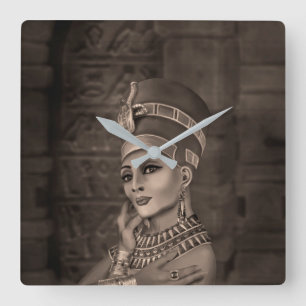 Nefertiti - Egyptens drottning - sepia Fyrkantig Klocka