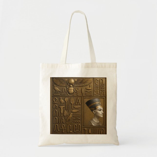Nefertiti Hieroglyph Tote Bag Tygkasse (Framsidan)