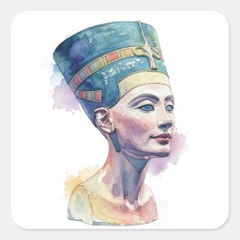 Nefertiti Majestic Premium Sticker Watercolor Fyrkantigt Klistermärke