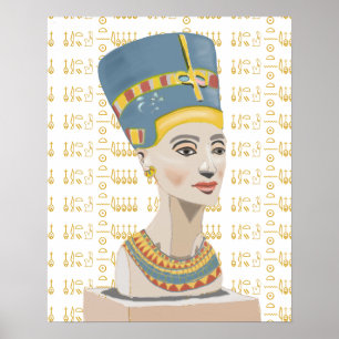 Nefertiti och Tiled Cartouche Background Poster
