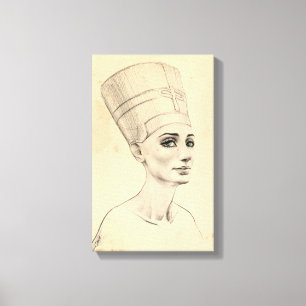 Nefertiti porträtt teckning Ancient Egypten papyru Canvastryck