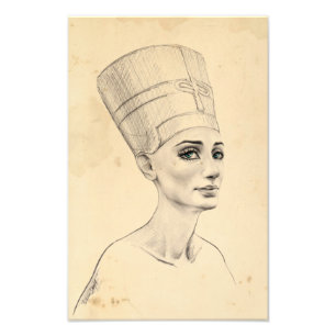 Nefertiti porträtt teckning Ancient Egypten papyru Fototryck