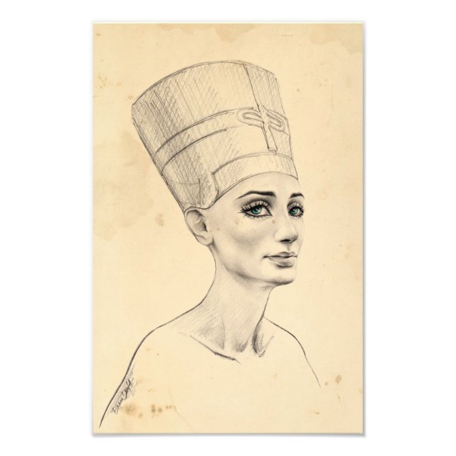 Nefertiti porträtt teckning Ancient Egypten papyru Fototryck (Framsidan)