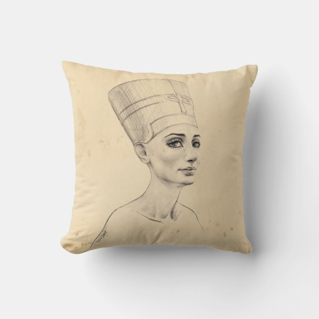 Nefertiti porträtt teckning Ancient Egypten papyru Kudde (Framsida)