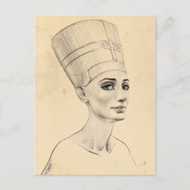 Nefertiti porträtt teckning Ancient Egypten papyru Vykort (Framsida)